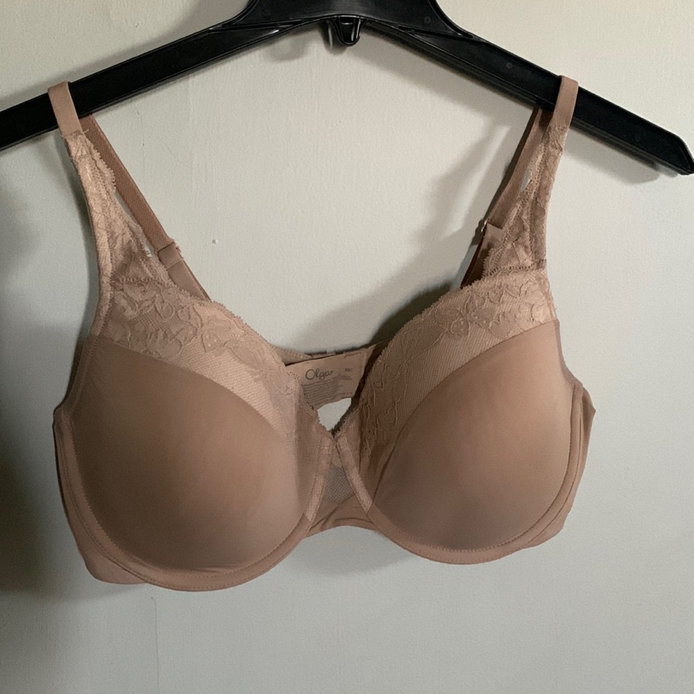 Olga Lace Trim Bra in Tan